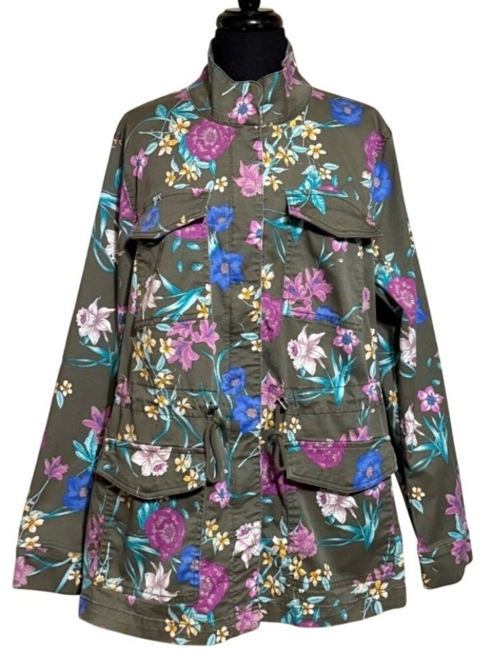 Lane Bryant Olive Green Multicolor Floral Utility Jacket Women Plus Size 18/20W